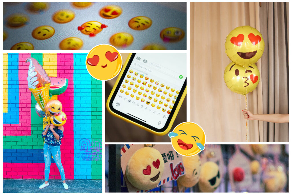 Collage of different images featuring emojis.